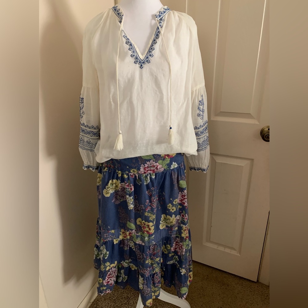 Floral 3 tiered mid calf skirt